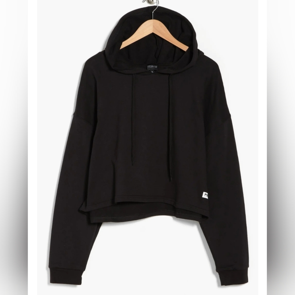 PSK COLLECTIVE Terry Cropped Hoodie Black Size 3X NWT!